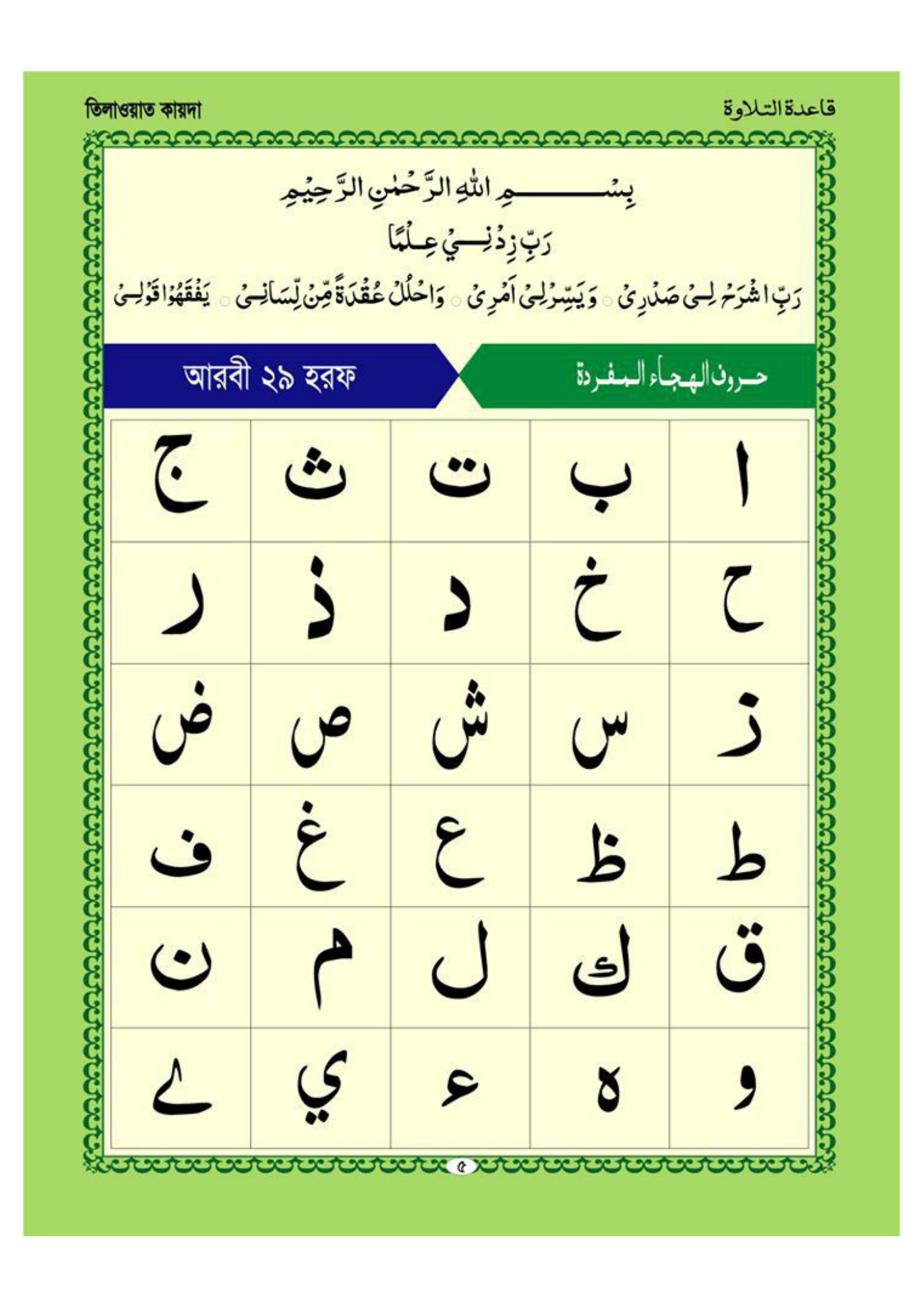 তিলাওয়াত নূরানী কায়দা (আরবী ২৯ হরফ)